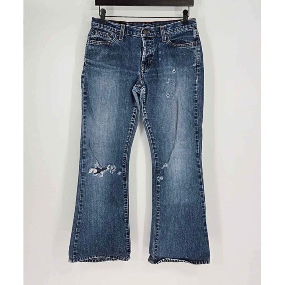 Abercrombie and Fitch Womens 4 Button Fly Distressed Med Wash Flare Jeans 2S